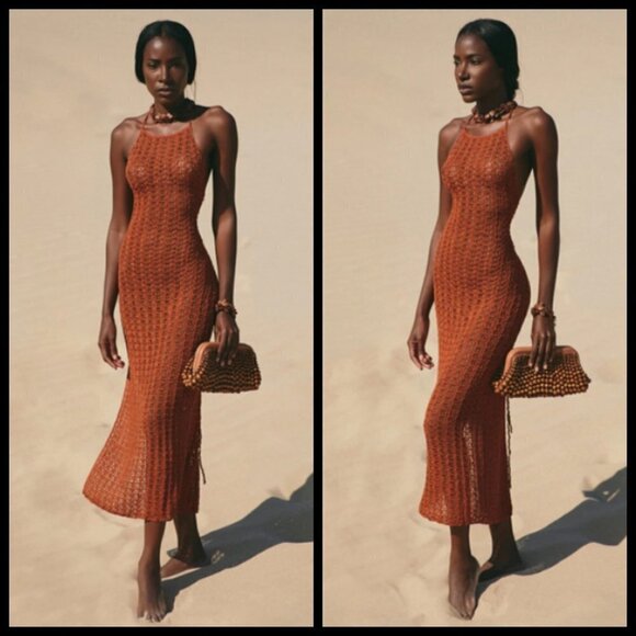 💕CULT GAIA💕 Demi Crochet Dress ~ Halter Swimsuit Coverup Spice Small M NWT - Picture 3 of 17